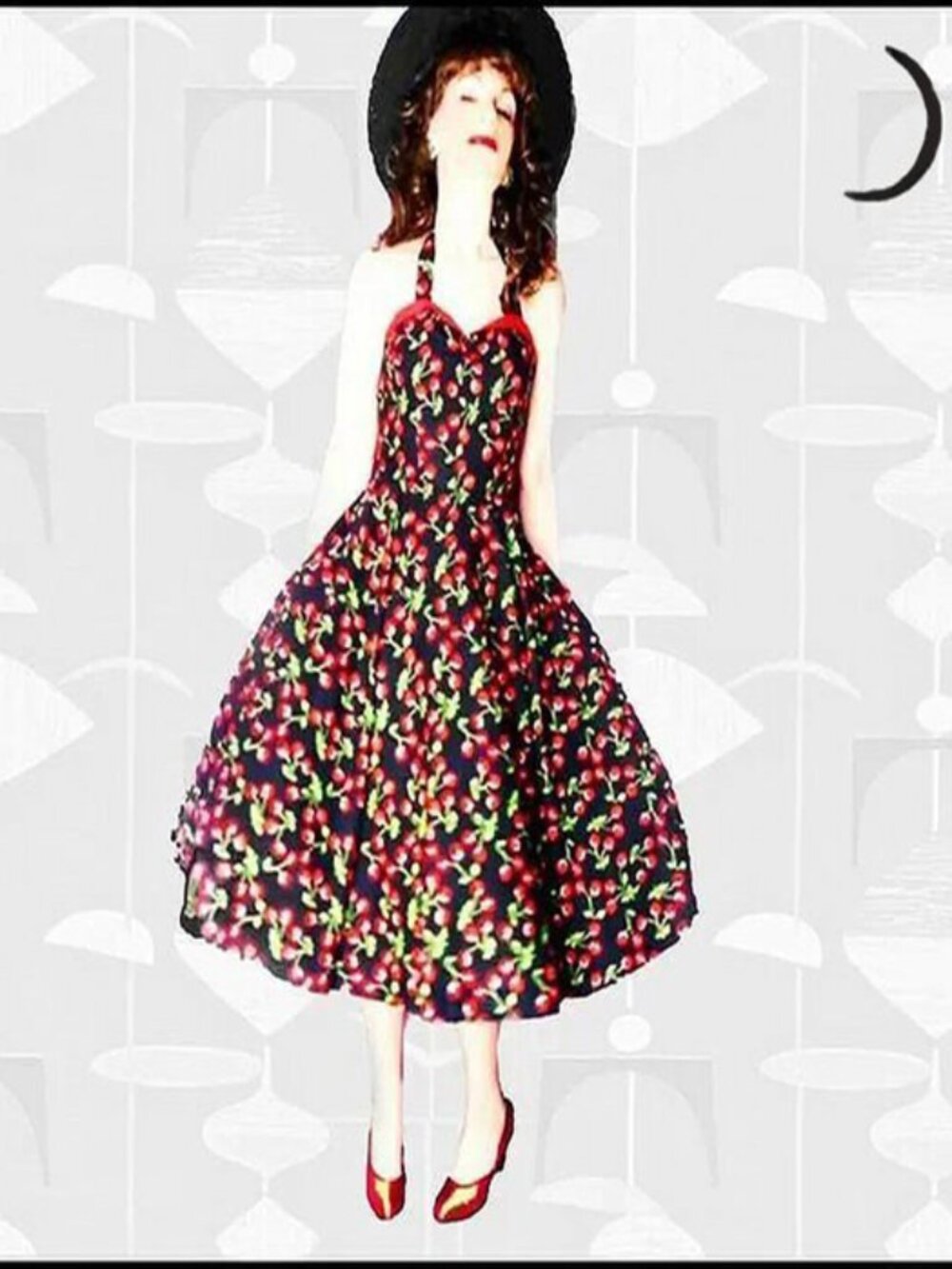 50s STYLE Sun Dress Rockabilly PinUp Fit Flare Halter is 90s Vintage